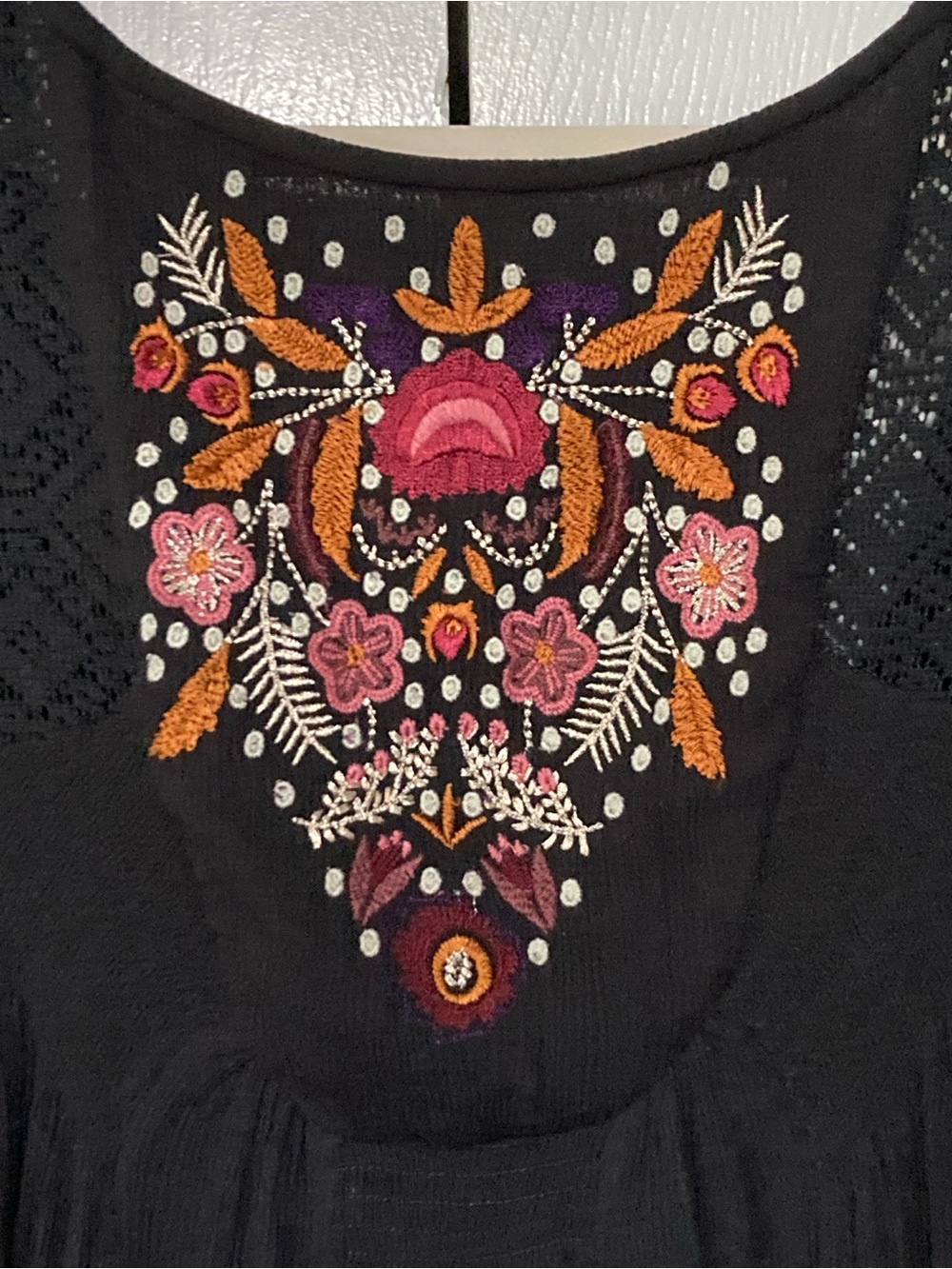 Free People Mojave S Heavy Embroidery Dark Floral Boho Western Summer Dress